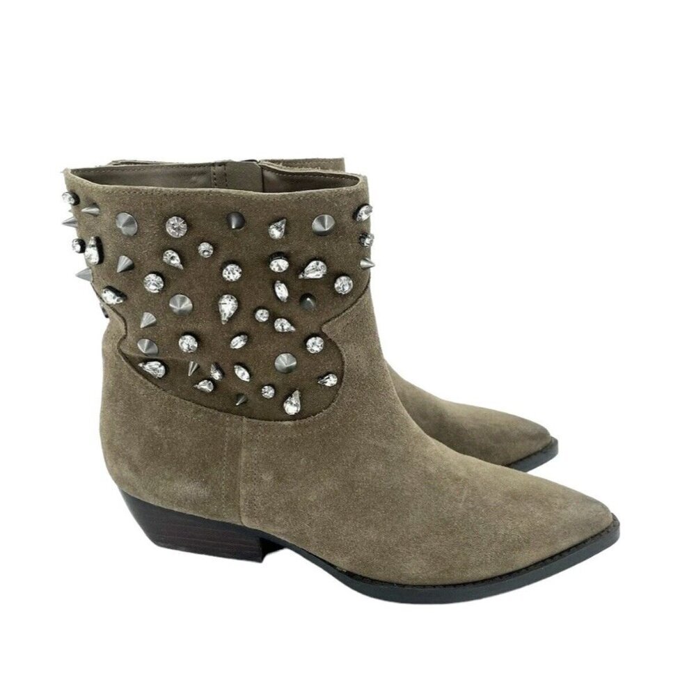 Sam Edelman Avril Bootie Dark Taupe Suede Leather Crystal Studded SZ 7 NEW - Picture 5 of 11
